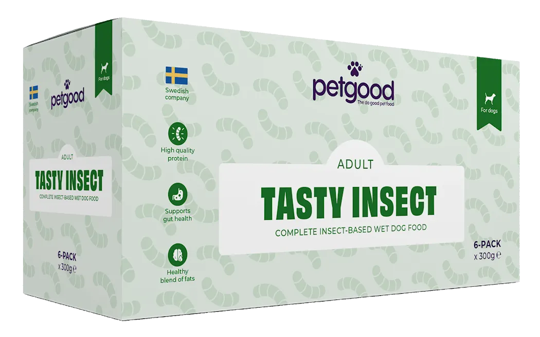 Petgood insektsbaserat våtfoder för vuxna hundar miltupack 6x300gram