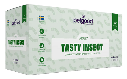 Petgood insektsbaserat våtfoder för vuxna hundar miltupack 6x300gram